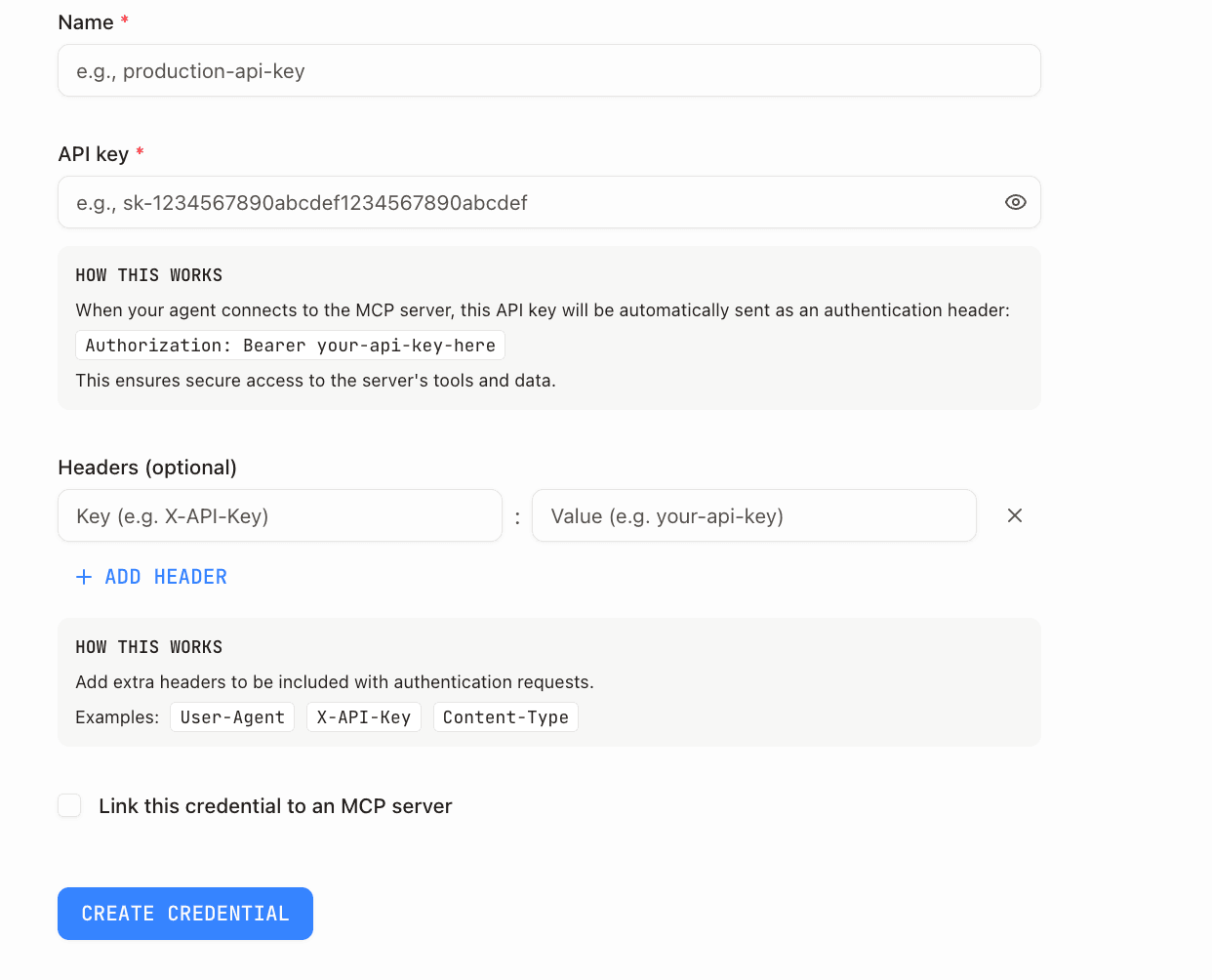 Bearer credential form in the Visual Builder