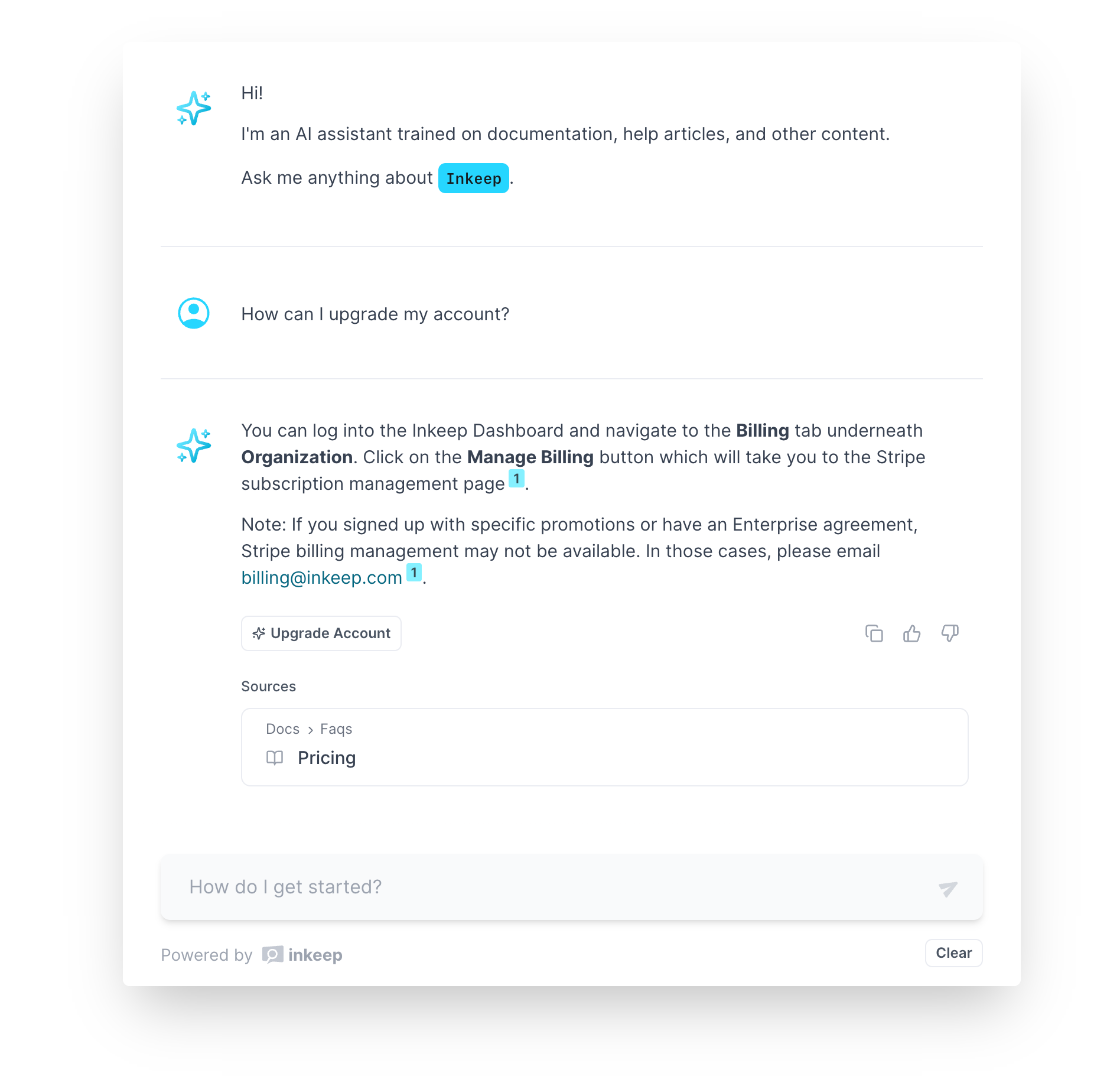 Example of the escalate to sales tool