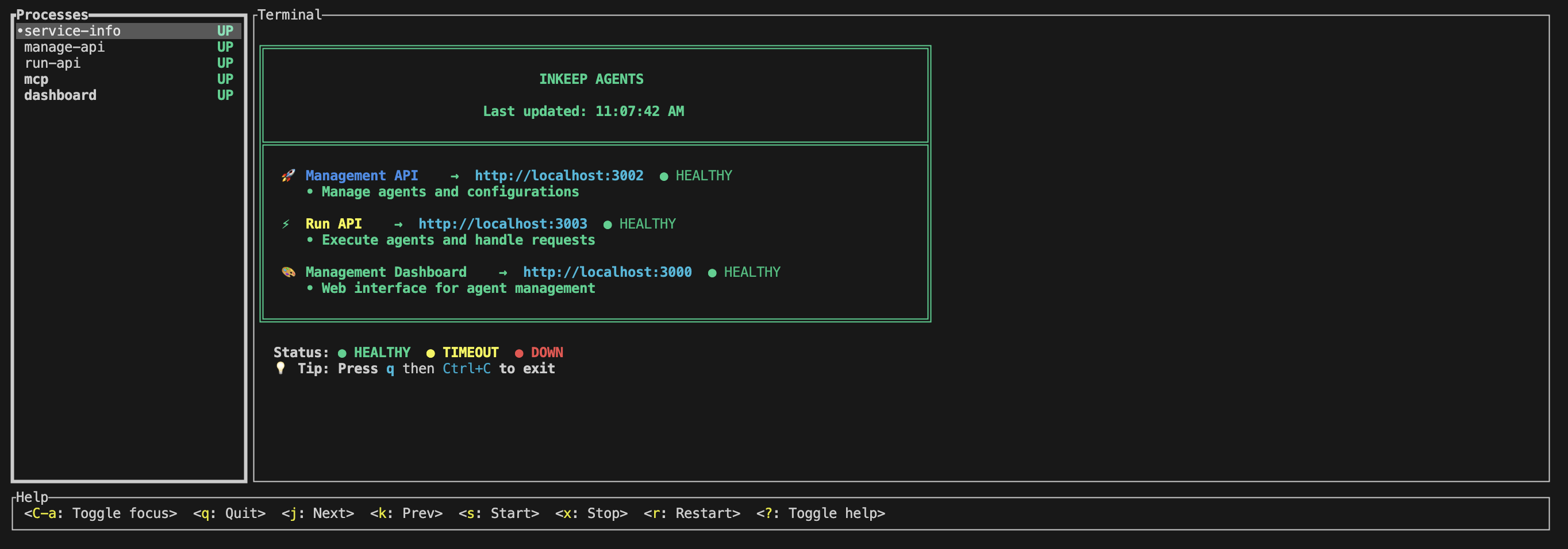 Service logs in local development